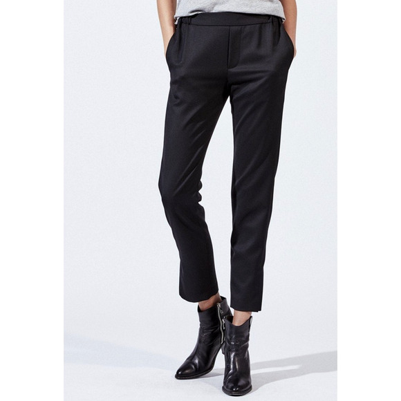 NEW Nili Lotan 6 Chelsea 100% Virgin Wool Pants Elastic Waist Crop Pull On Black - Picture 1 of 12
